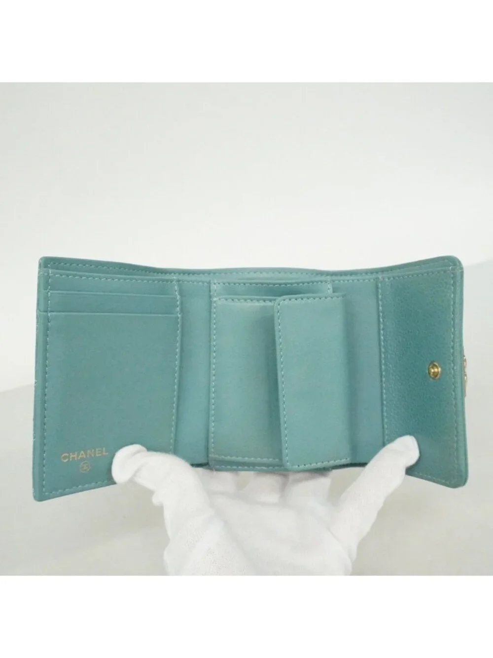 Chanel Trifold Wallet Boy Caviar Leather Blue Champagne Gold - Picture 3 of 8